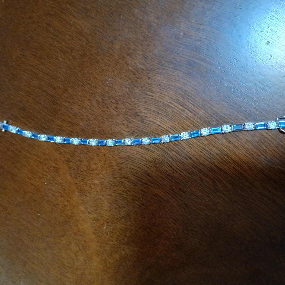 SS blue topaz and cz bracelet stamped fas and ss